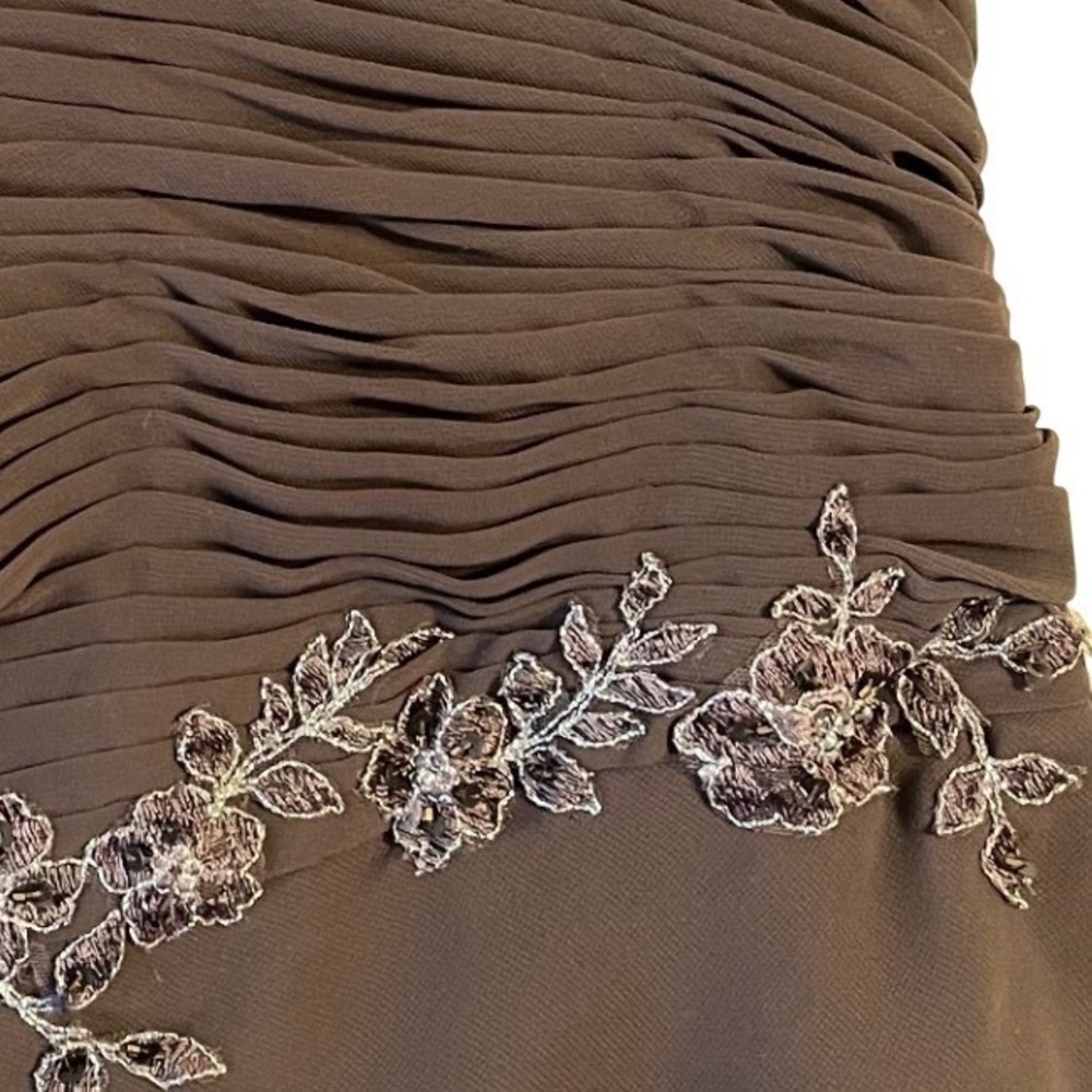 Y2K Whimsigoth Bling Strapless Brown Satin Asymmetrical Formal Gown Prom Dress - Picture 2 of 9